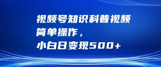 视频号知识科普视频，简单操作，小白日变现500+【揭秘】-搞个副业