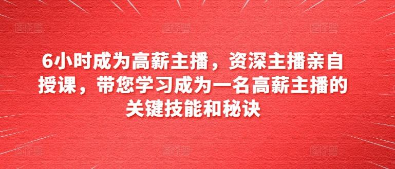 6小时成为高薪主播，资深主播亲自授课，带您学习成为一名高薪主播的关键技能和秘诀-搞个副业