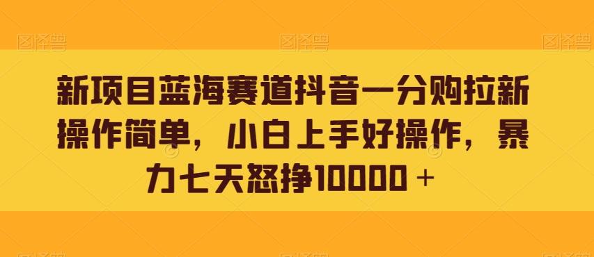 新项目蓝海赛道抖音一分购拉新操作简单，小白上手好操作，暴力七天怒挣10000＋-搞个副业
