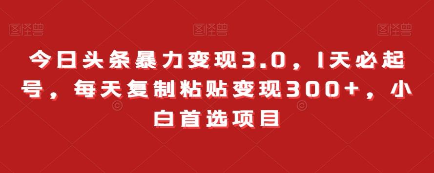 今日头条暴力变现3.0，1天必起号，每天复制粘贴变现300+，小白首选项目-搞个副业