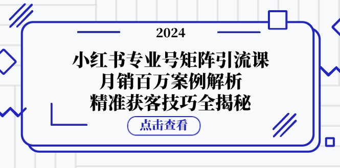 小红书专业号矩阵引流课，月销百万案例解析，精准获客技巧全揭秘-搞个副业