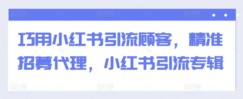 巧用小红书引流顾客，精准招募代理，小红书引流专辑-搞个副业