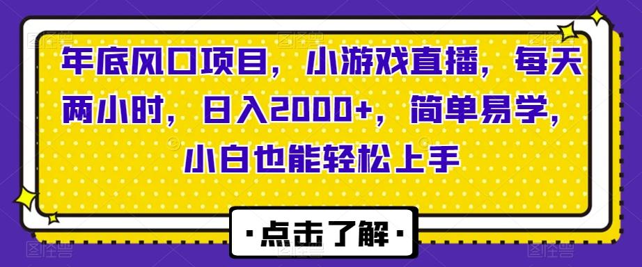 年底风口项目，小游戏直播，每天两小时，日入2000+，简单易学，小白也能轻松上手-搞个副业