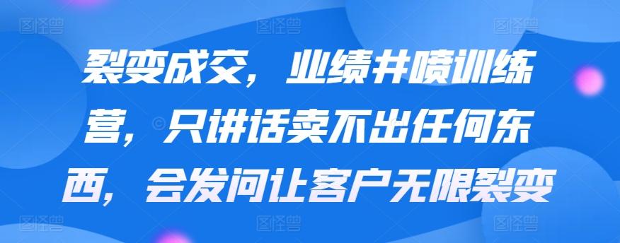 裂变成交，业绩井喷训练营，只讲话卖不出任何东西，会发问让客户无限裂变-搞个副业
