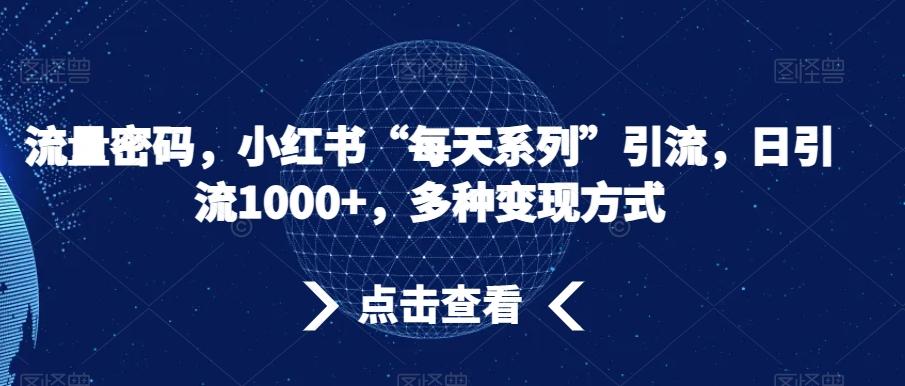 流量密码，小红书“每天系列”引流，日引流1000+，多种变现方式【揭秘】-搞个副业