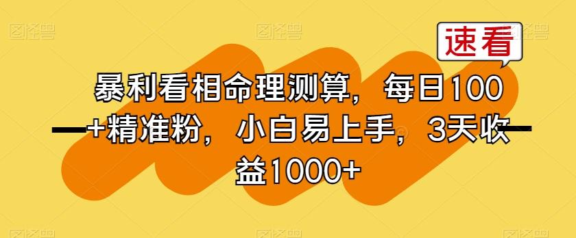 暴利看相命理测算，每日100+精准粉，小白易上手，3天收益1000+【揭秘】-搞个副业