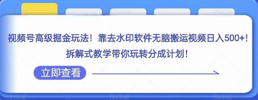 视频号高级掘金玩法，靠去水印软件无脑搬运视频日入500+，拆解式教学带你玩转分成计划【揭秘】-搞个副业