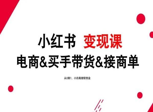 2024年最新小红书变现课，电商&买手带货&接商单，从0到1，小白高效轻创业-搞个副业