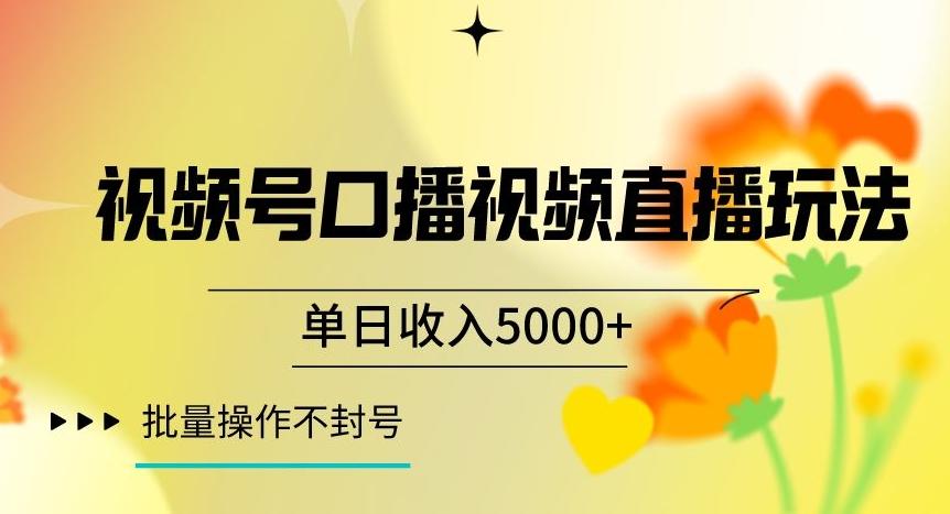 视频号囗播视频直播玩法，单日收入5000+，批量操作不封号【揭秘】-搞个副业