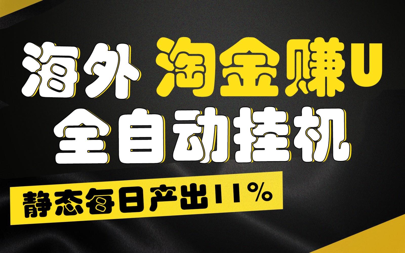 海外淘金赚U，全自动挂机，静态每日产出11%，拉新收益无上限，轻松日入1万+-搞个副业