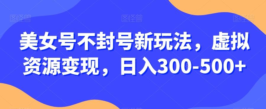 美女号不封号新玩法，虚拟资源变现，日入300-500+-搞个副业