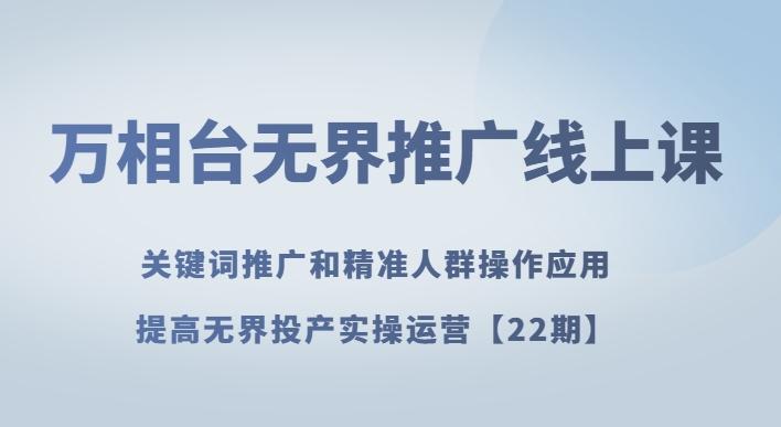 万相台无界推广线上课关键词推广和精准人群操作应用，提高无界投产实操运营【22期】-搞个副业