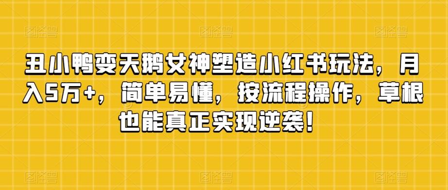 丑小鸭变天鹅女神塑造小红书玩法，月入5万+，简单易懂，按流程操作，草根也能真正实现逆袭！-搞个副业