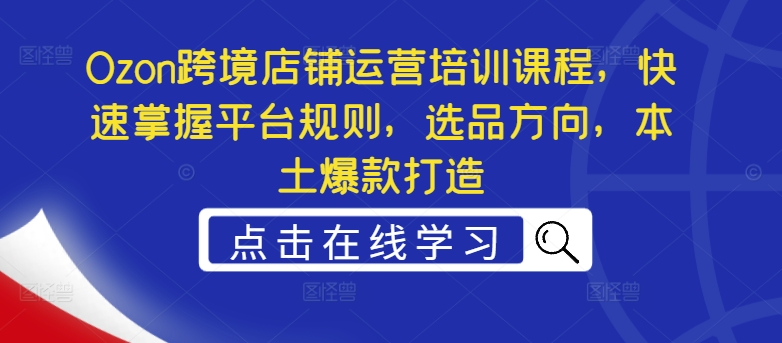 Ozon跨境店铺运营培训课程，快速掌握平台规则，选品方向，本土爆款打造-搞个副业