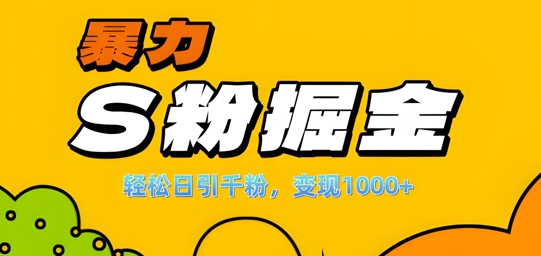 单人单机日引千粉，变现1k+，S粉流量掘金计划攻略【揭秘】-搞个副业