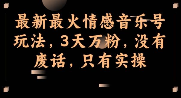最新最火情感音乐号玩法，3天万粉，没有废话，只有实操-搞个副业