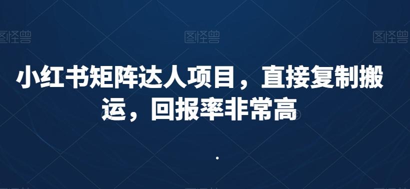 小红书矩阵达人项目，直接复制搬运，回报率非常高-搞个副业