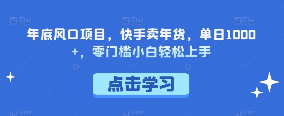 年底风口项目，快手卖年货，单日1000+，零门槛小白轻松上手-搞个副业