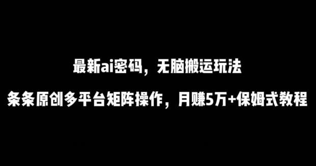最新ai流量密码，傻瓜式搬运玩法，条条原创，多平台矩阵操作，月赚5万+保姆式教程【揭秘】-搞个副业