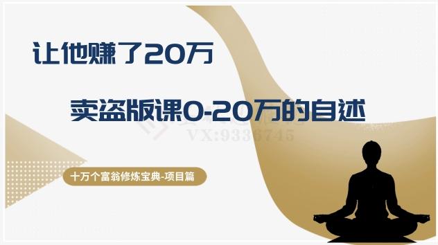 十万个富翁修炼宝典之9.让他赚了20万，卖盗版课0-20万的自述-搞个副业