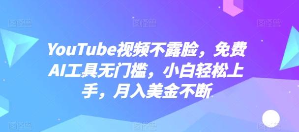 YouTube视频不露脸，免费AI工具无门槛，小白轻松上手，月入美金不断【揭秘】-搞个副业