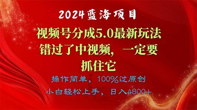2024蓝海项目，视频号分成计划5.0最新玩法，错过了中视频，一定要抓住…-搞个副业