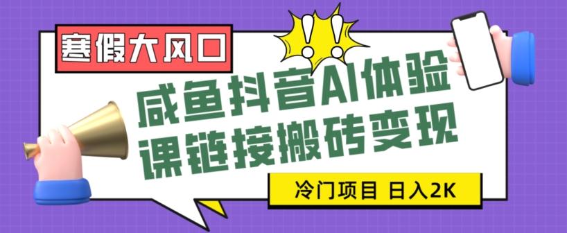 寒假大风口咸鱼抖音AI体验课链接搬砖变现，全网首发冷门项目，小白可日入2K+【揭秘】-搞个副业