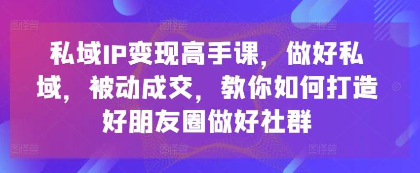 私域IP变现高手课，做好私域，被动成交，教你如何打造好朋友圈做好社群-搞个副业