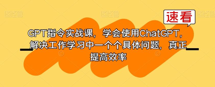 GPT指令实战课，学会使用ChatGPT，解决工作学习中一个个具体问题，真正提高效率-搞个副业