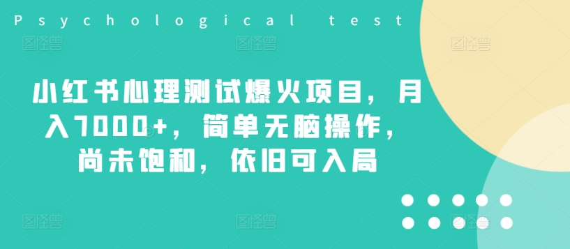小红书心理测试爆火项目，月入7000+，简单无脑操作，尚未饱和，依旧可入局-搞个副业