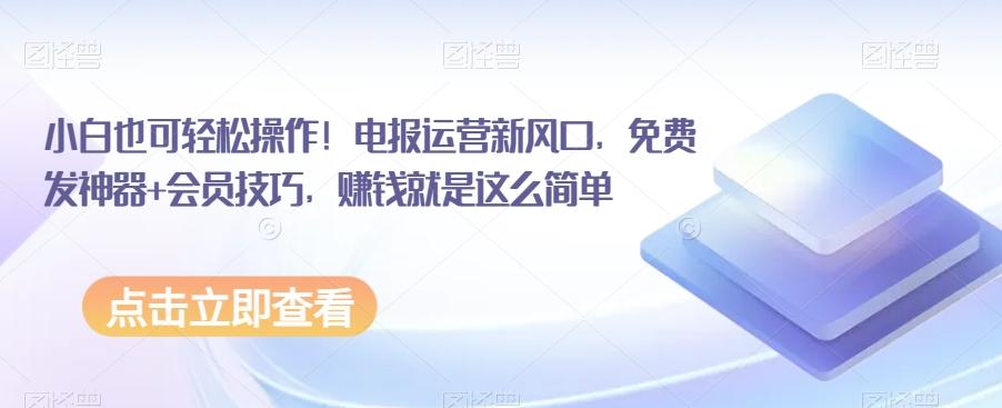 小白也可轻松操作！电报运营新风口，免费发神器+会员技巧，赚钱就是这么简单-搞个副业