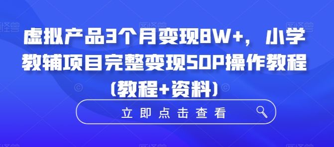 虚拟产品3个月变现8W+，小学教辅项目完整变现SOP操作教程(教程+资料)-搞个副业