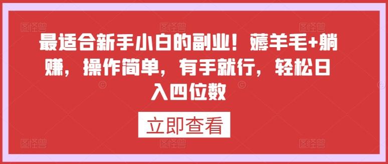 最适合新手小白的副业！薅羊毛+躺赚，操作简单，有手就行，轻松日入四位数【揭秘】-搞个副业