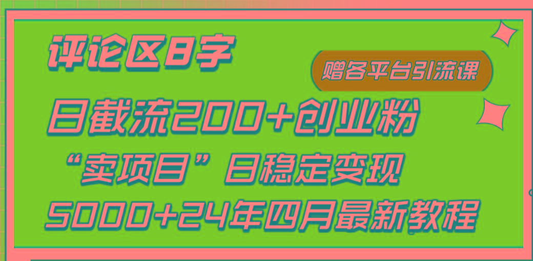 (9851期)评论区8字日载流200+创业粉  日稳定变现5000+24年四月最新教程！-搞个副业