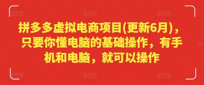 拼多多虚拟电商项目(更新6月)，只要你懂电脑的基础操作，有手机和电脑，就可以操作-搞个副业