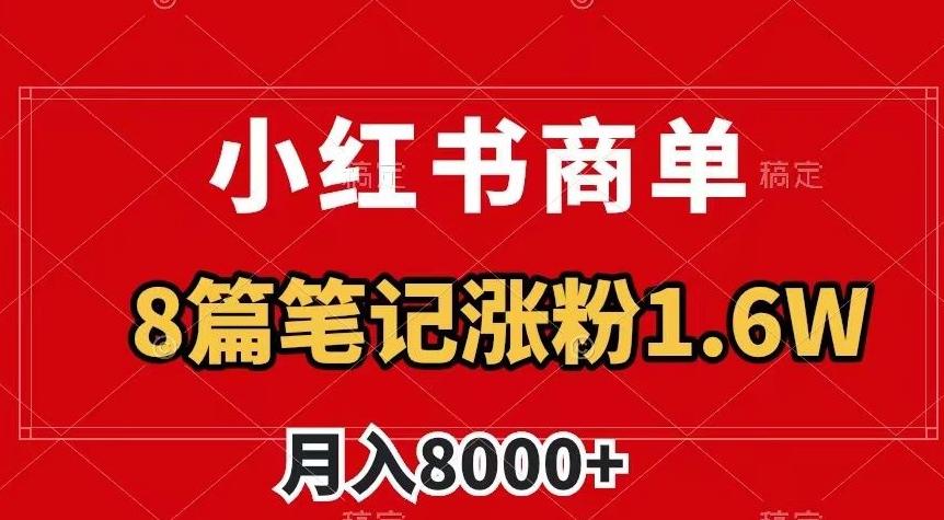 小红书商单最新玩法，8篇笔记涨粉1.6w，作品制作简单，月入8000+【揭秘】-搞个副业