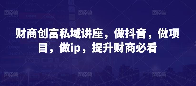 财商创富私域讲座，做抖音，做项目，做ip，提升财商必看-搞个副业