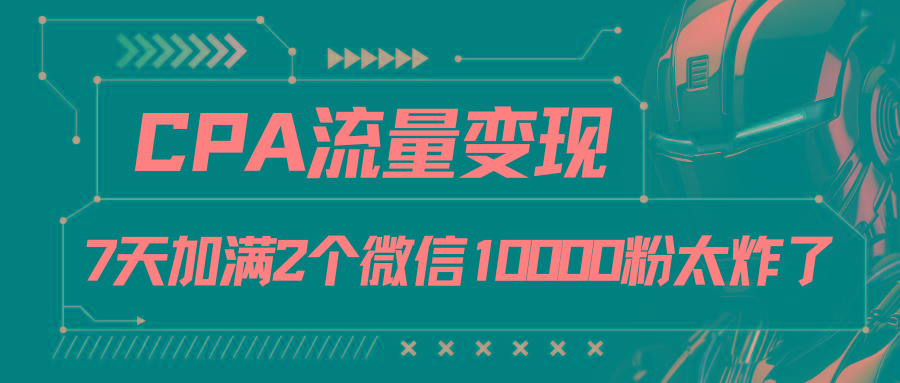 CPA流量变现，7天加满两个微信10000粉-搞个副业