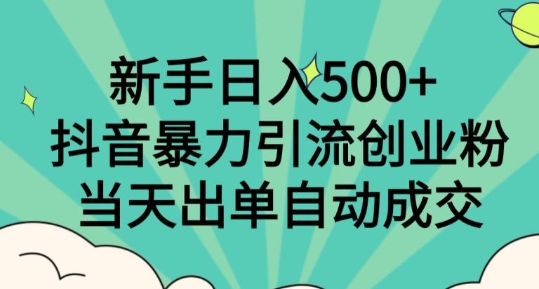 新手日入500+，抖音暴力引流创业粉，当天出单自动成交-搞个副业