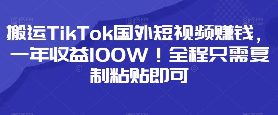 搬运TikTok国外短视频赚钱，一年收益100W！全程只需复制粘贴即可-搞个副业