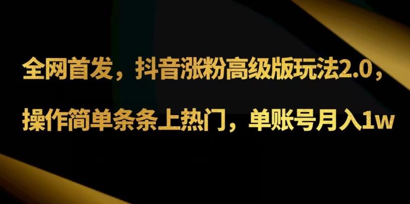 抖音涨粉高级版玩法3.0，操作简单条条上热门，单账号月入1w可批量矩阵（附1500素材）-搞个副业
