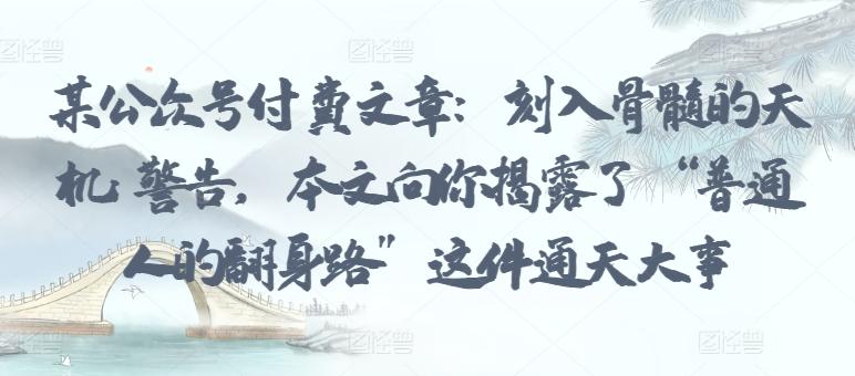 某公众号付费文章：刻入骨髓的天机: 警告，本文向你揭露了 “普通人的翻身路” 这件通天大事-搞个副业