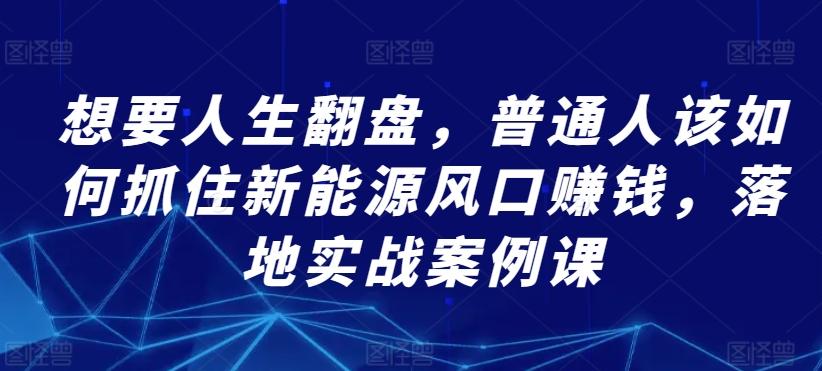 想要人生翻盘，普通人该如何抓住新能源风口赚钱，落地实战案例课-搞个副业