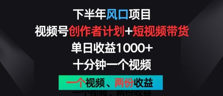 下半年风口项目，视频号创作者计划+视频带货，一个视频两份收益，十分钟一个视频【揭秘】-搞个副业