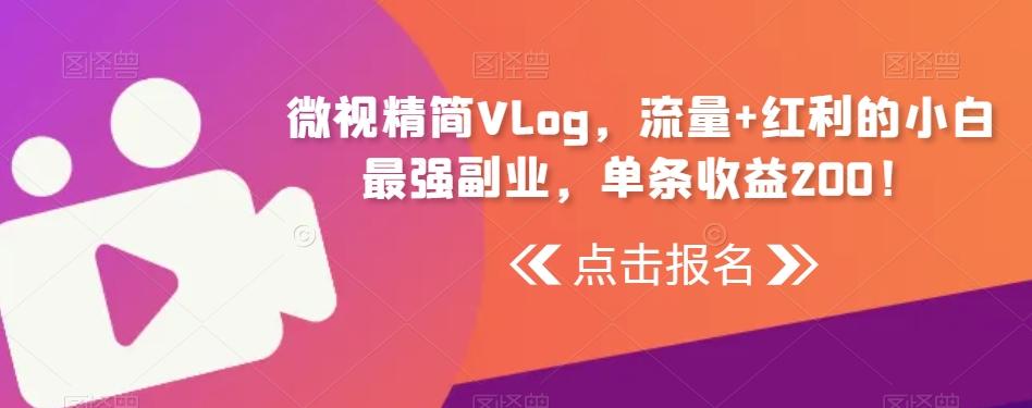 微视精简Vlog，流量+红利的小白最强副业，单条收益200！-搞个副业