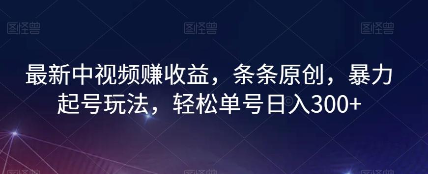 最新中视频赚收益，条条原创，暴力起号玩法，轻松单号日入300+【揭秘】-搞个副业
