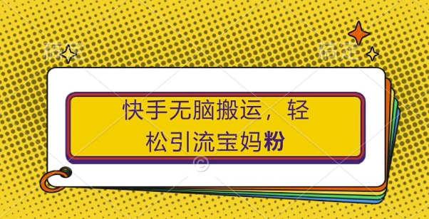 快手无脑搬运，轻松引流宝妈粉，纯小白轻松上手【揭秘】-搞个副业