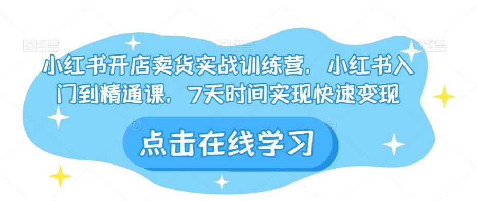 小红书开店卖货实战训练营，小红书入门到精通课，7天时间实现快速变现-搞个副业