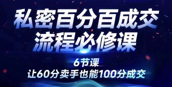 私密百分百成交流程线上训练营，绝对成交，让60分卖手也能100分成交-搞个副业