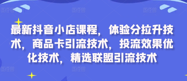 最新抖音小店课程，体验分拉升技术，商品卡引流技术，投流效果优化技术，精选联盟引流技术-搞个副业